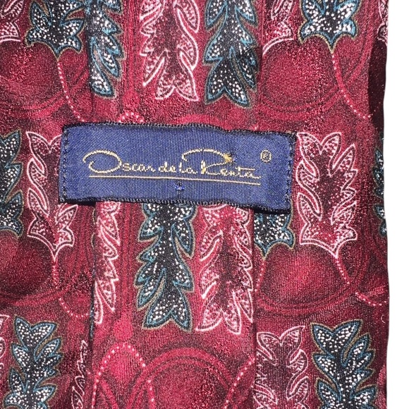 Oscar de la Renta Couture 100% Silk Red Grey Navy Green Paisley Abstract Tie Set - Picture 8 of 12
